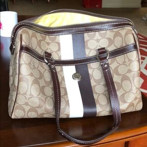 Coach Bag- Heritage stripe khaki signature coated